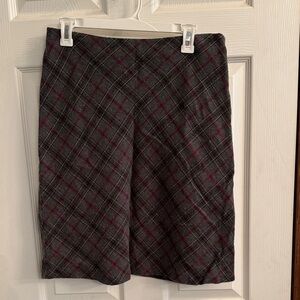 My Michelle Gray Plaid Midi Skirt with Burgundy Windowpane